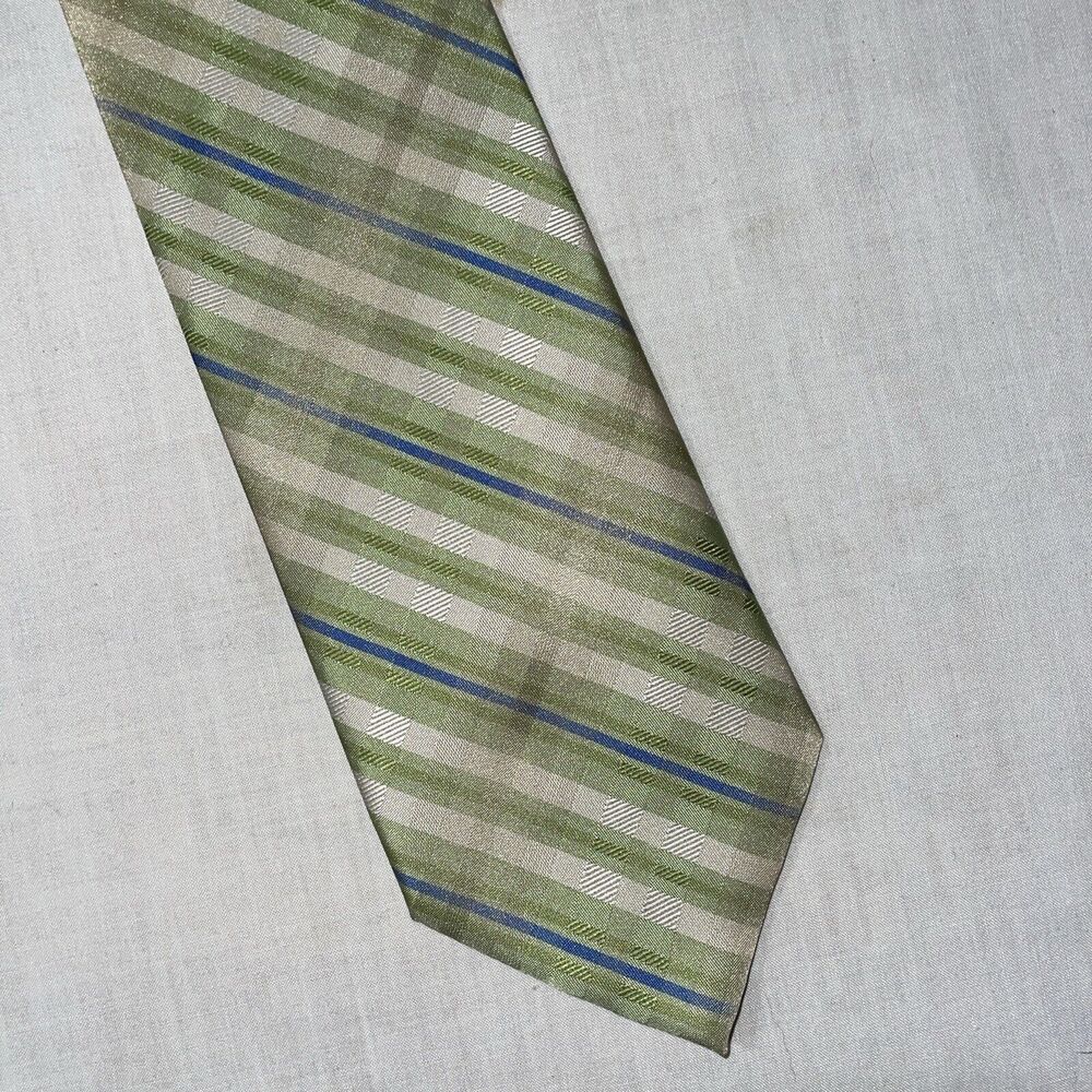 Haggar Menβs Dress Tie Size 57β Green Striped Business Formal City